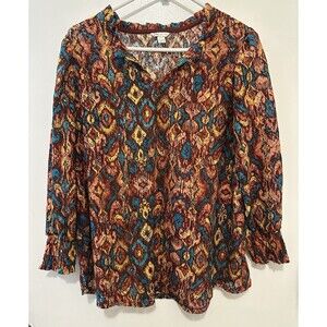 Cato Women’s 14/16W Multicolor Crochet Knit Peasant Top Boho Sheer Blouse